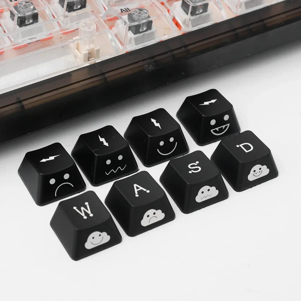 Backlight Keycaps Set Cute Emo WASD Arrow Direction Keys Black Broadside Lighting Key Cap for MX Switch for Mechanical Keyboard
