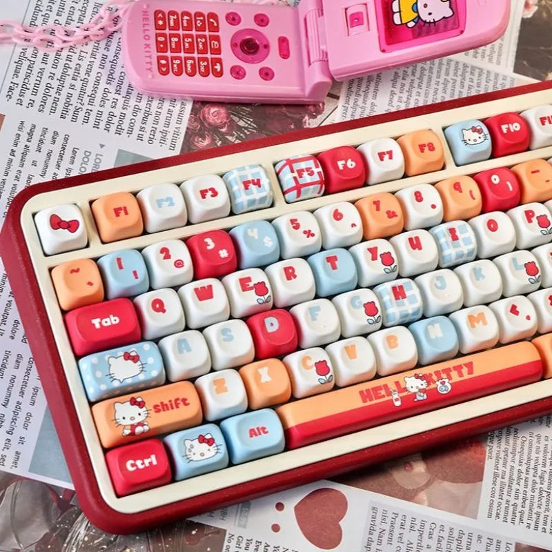 Hellokitty Kitty Cute Keycaps Set for Mechanical Keyboard 125 Keys PBT Material MOA Hight Keycaps Kawaii Cross Shaft Keycaps