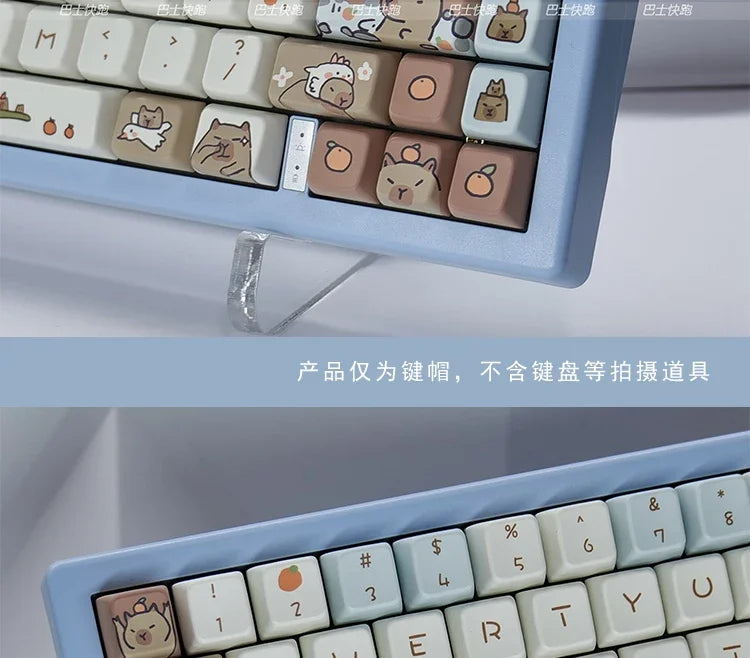 Capybara Keycap Set 135keys Cute PBT Dye-sublimation Cartoon Animal Keyboard Cap MDA Profile KeyCap for Mechanical Keyboard Gift