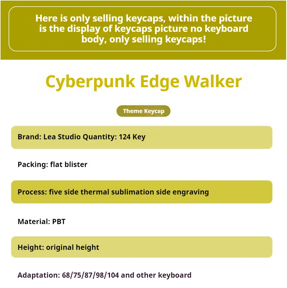 Anime Keycaps Cyberpunk Theme 124 Keys Cherry Profile Mechanical Keyboard Pbt Custom Keycaps Tablet Laptop Gaming Keyboard gift