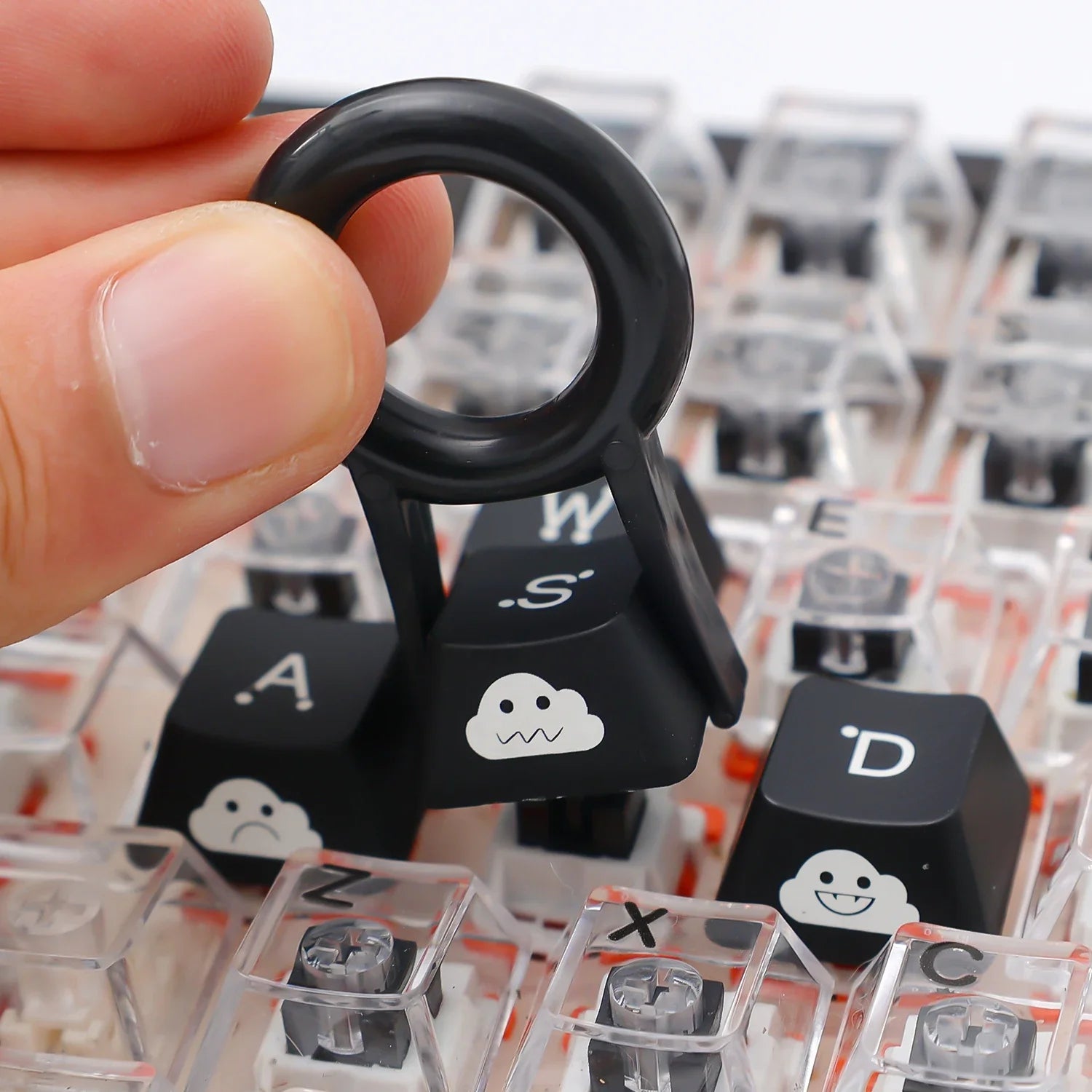 Backlight Keycaps Set Cute Emo WASD Arrow Direction Keys Black Broadside Lighting Key Cap for MX Switch for Mechanical Keyboard