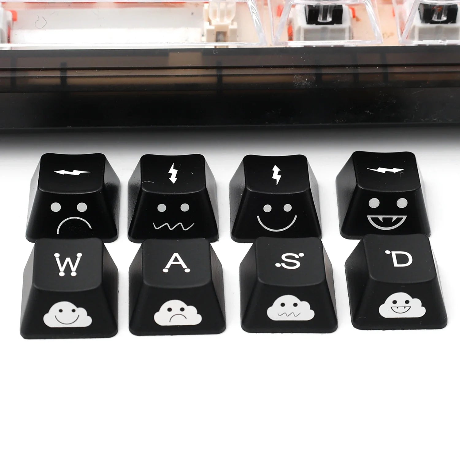 Backlight Keycaps Set Cute Emo WASD Arrow Direction Keys Black Broadside Lighting Key Cap for MX Switch for Mechanical Keyboard
