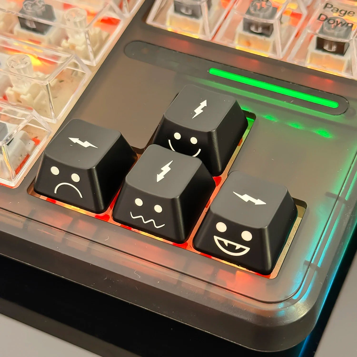 Backlight Keycaps Set Cute Emo WASD Arrow Direction Keys Black Broadside Lighting Key Cap for MX Switch for Mechanical Keyboard