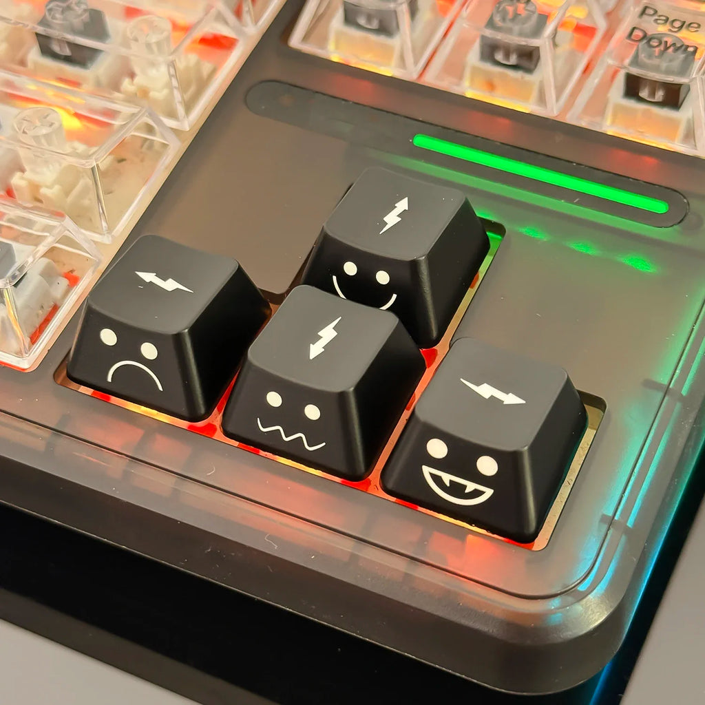 Backlight Keycaps Set Cute Emo WASD Arrow Direction Keys Black Broadside Lighting Key Cap for MX Switch for Mechanical Keyboard